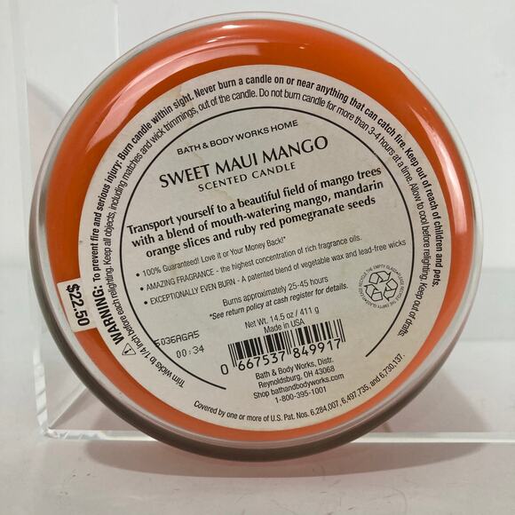 UNBURNED Bath & Body Works Sweet Maui Mango 3 Wick Scented Candle 14.5 Oz - Picture 6 of 6